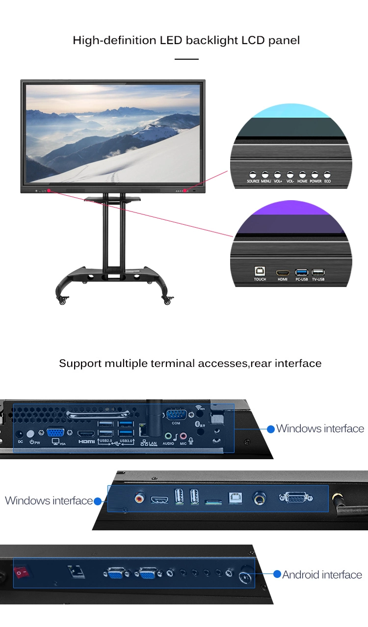 Factory Price Floor Stand 4K Screen Windows 10 Classroom Board Touch Screen 65" Interactive Whiteboard Smart