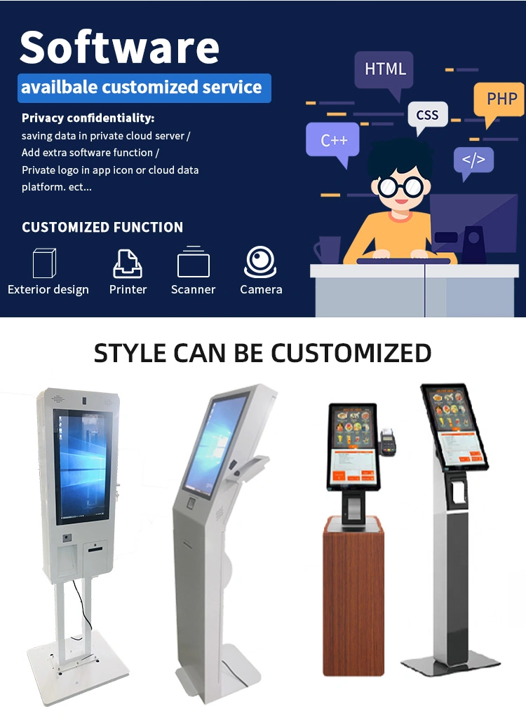 32 Inch Bill Self Order Self Payment Touchscreen Kiosk with Qr Code Scanner and Printer for Mcdonalds