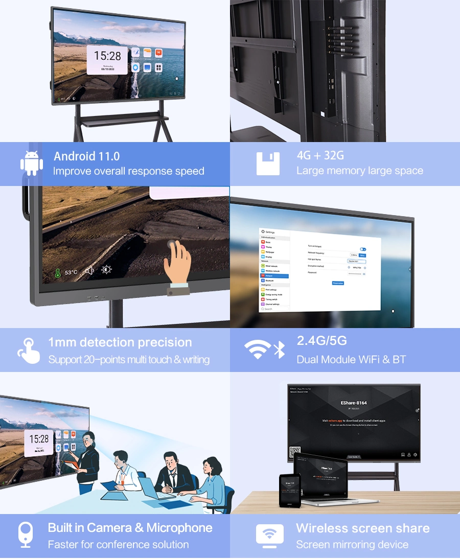 75 Inch Zero Bonding Digital Interactive Portable Smart Whiteboard School Teaching Android 9 Windows Interactive Flat Whiteboard